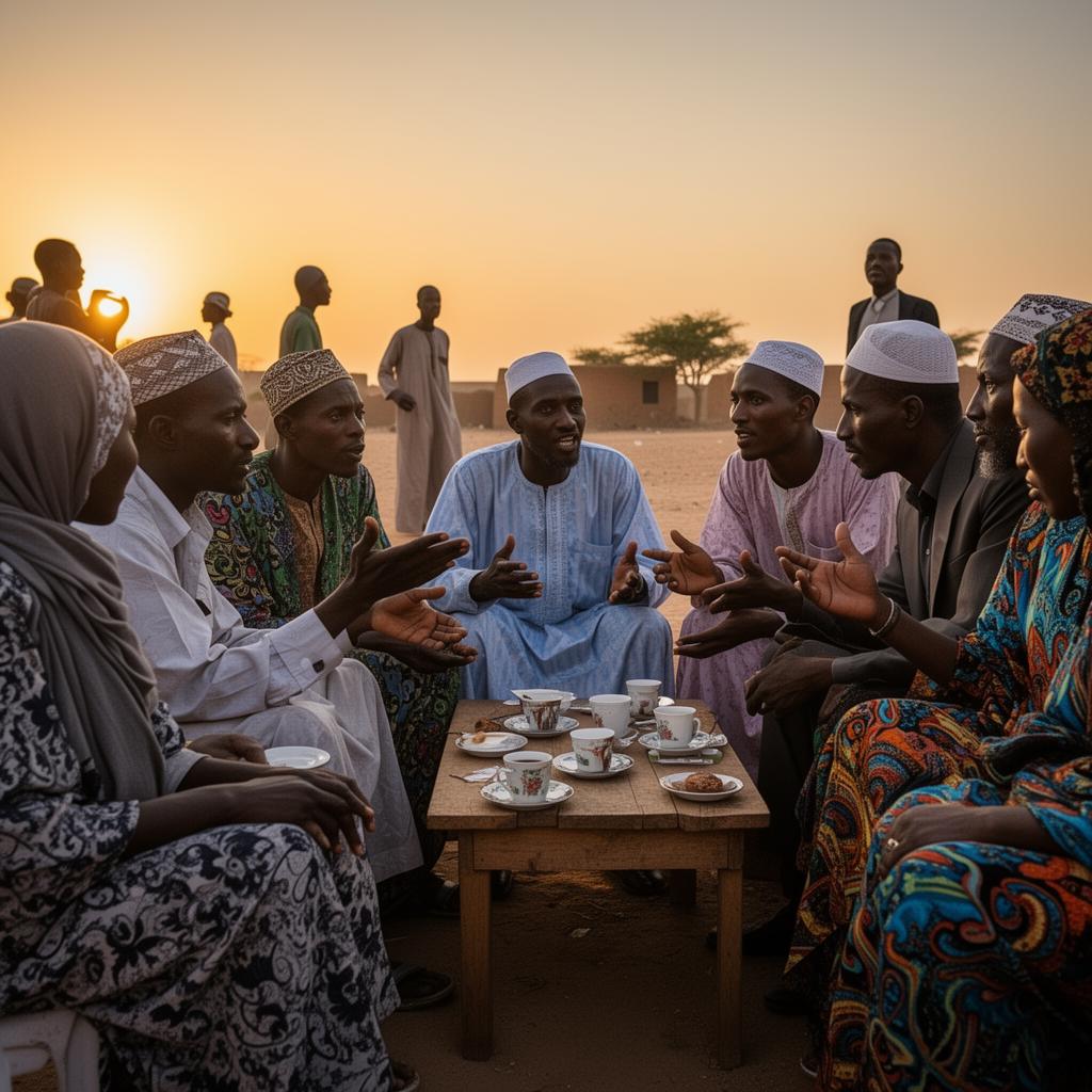 Community gathering at dusk in Garowe.